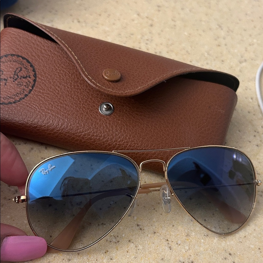 Ray-Ban Gold Frame with Blue Lenses Sunglasses